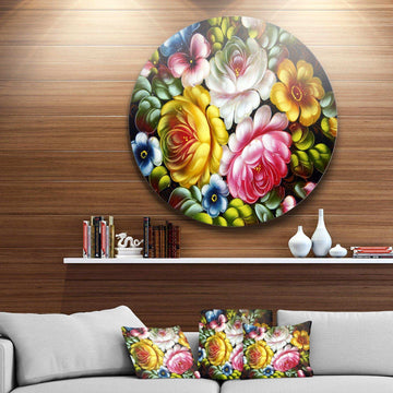 Digital Flower Bouquet - Floral Metal Circle Wall Art
